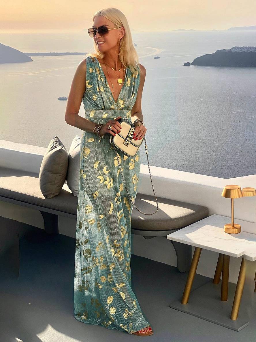 Robe longue sans manches à décolleté en V pour femmes