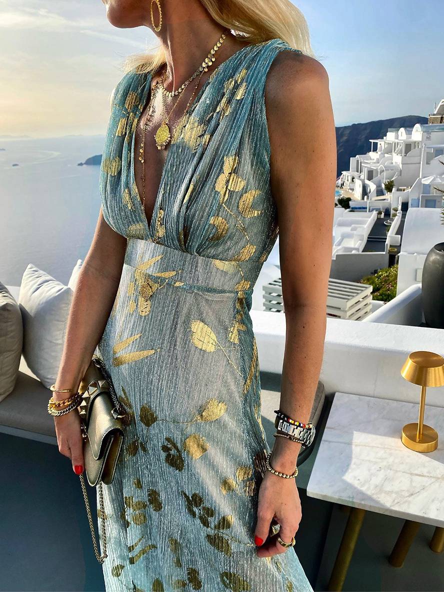 Robe longue sans manches à décolleté en V pour femmes