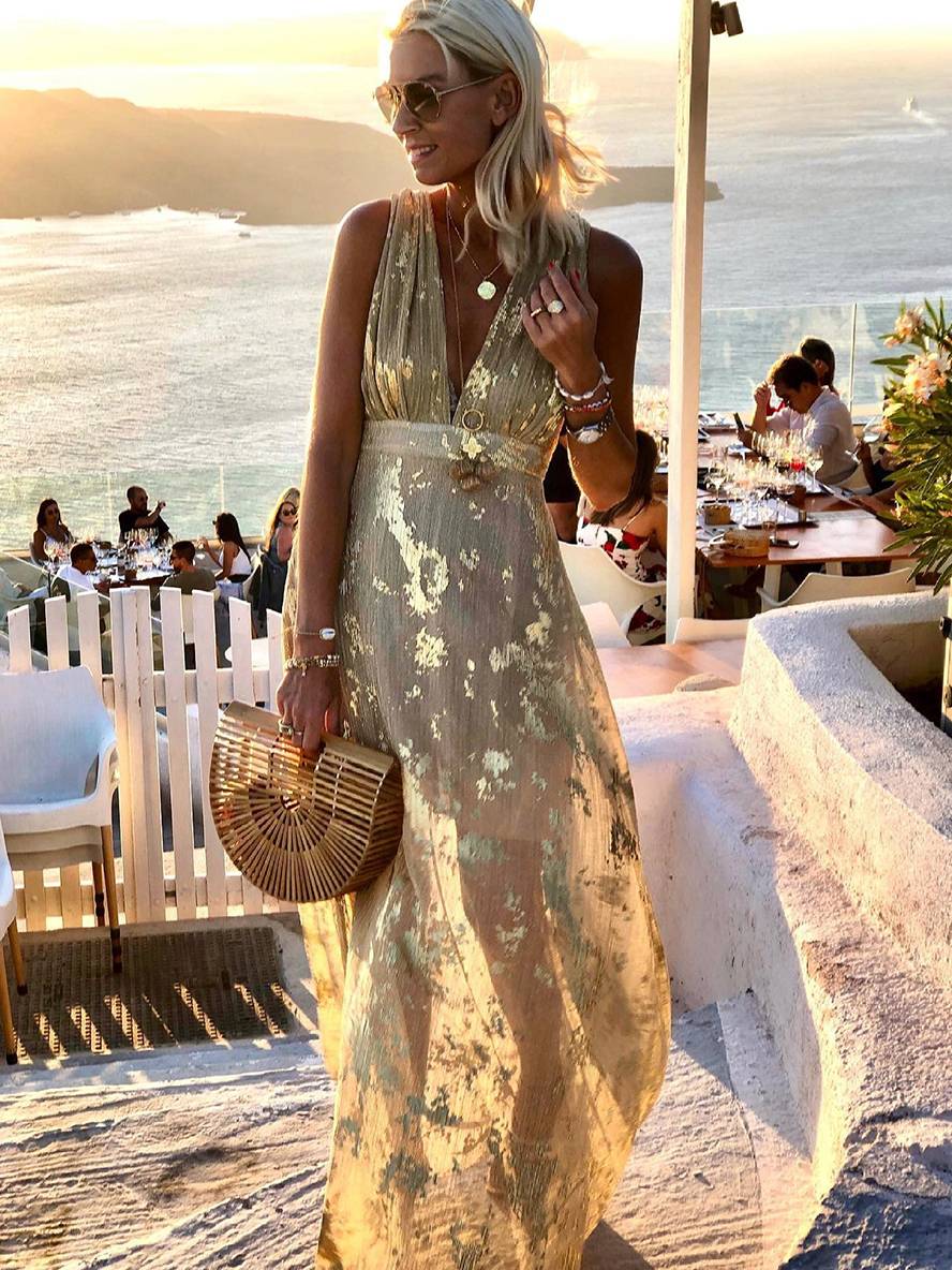 Robe longue sans manches à décolleté en V pour femmes