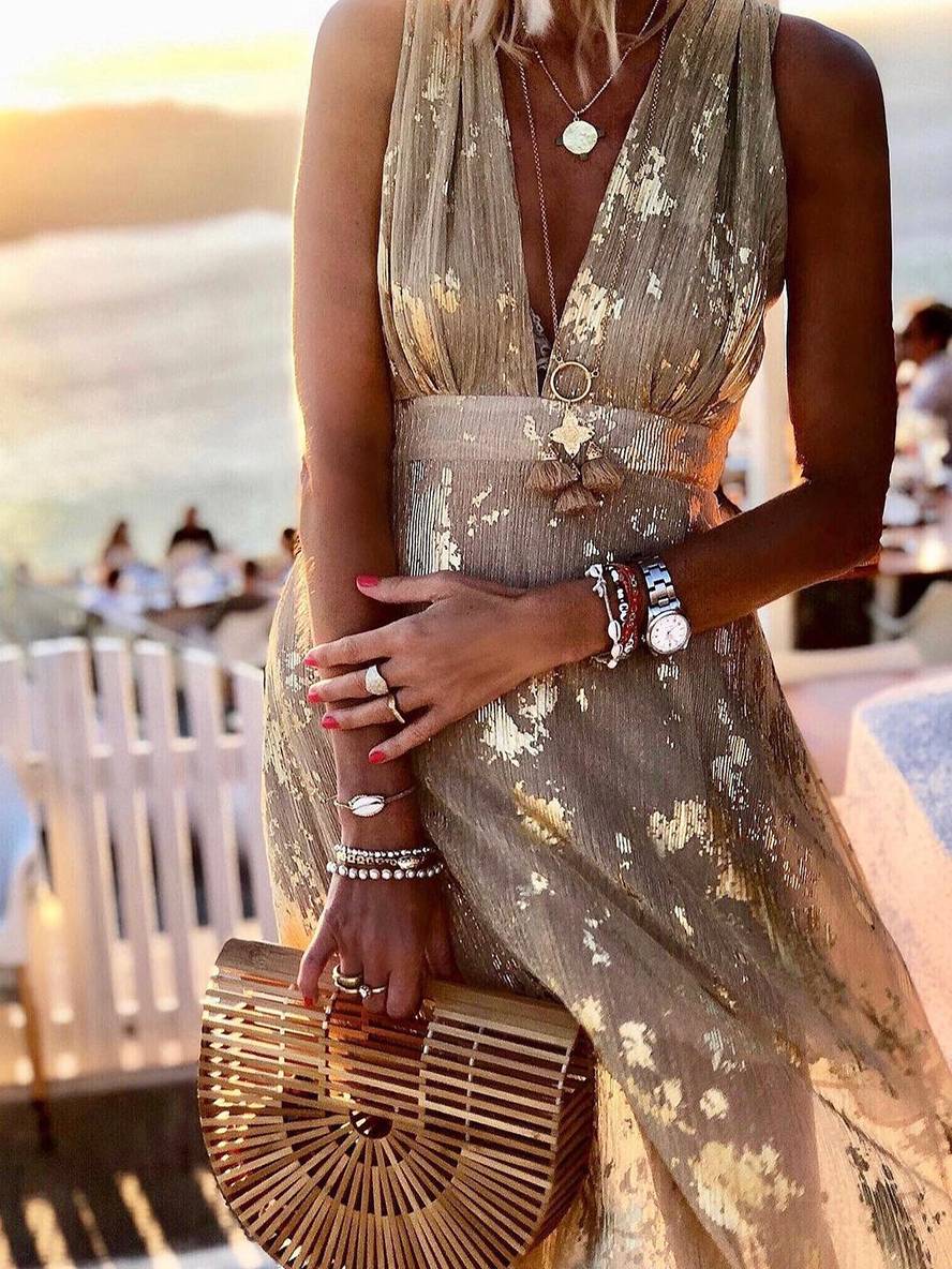 Robe longue sans manches à décolleté en V pour femmes