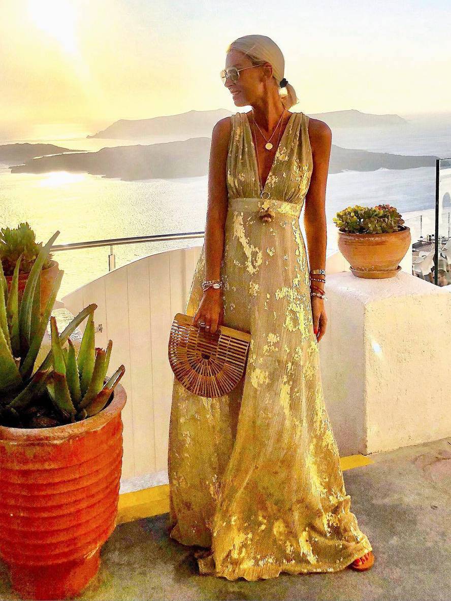 Robe longue sans manches à décolleté en V pour femmes