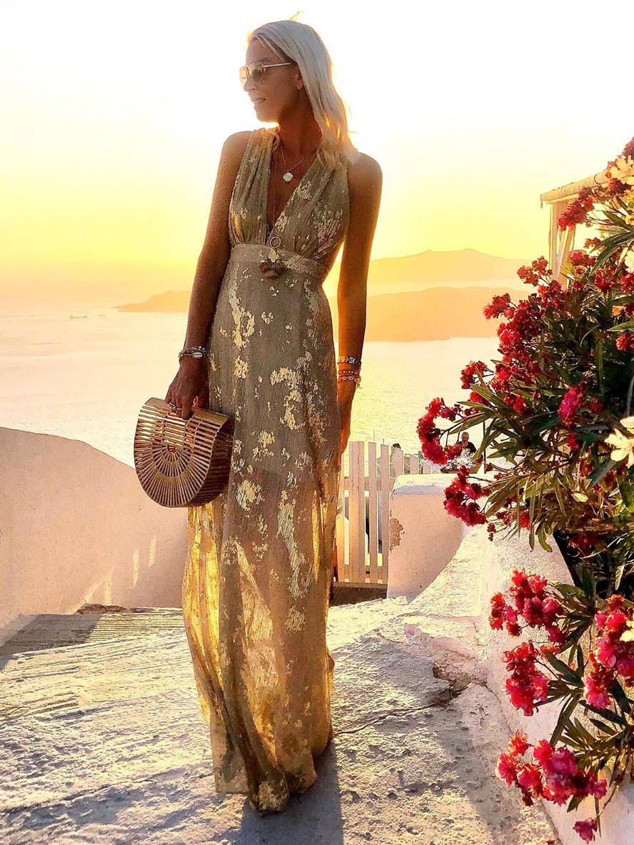Robe longue sans manches à décolleté en V pour femmes