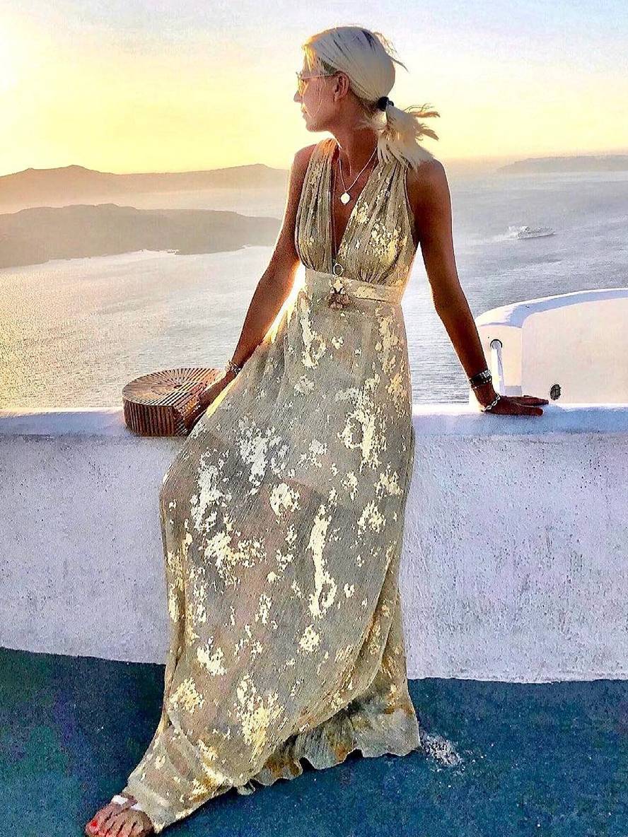 Robe longue sans manches à décolleté en V pour femmes