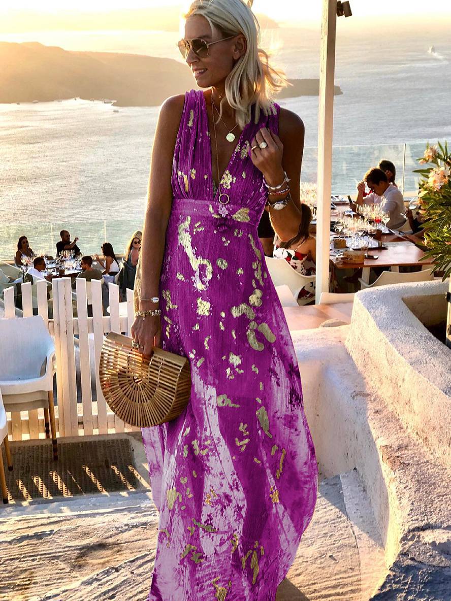 Robe longue sans manches à décolleté en V pour femmes