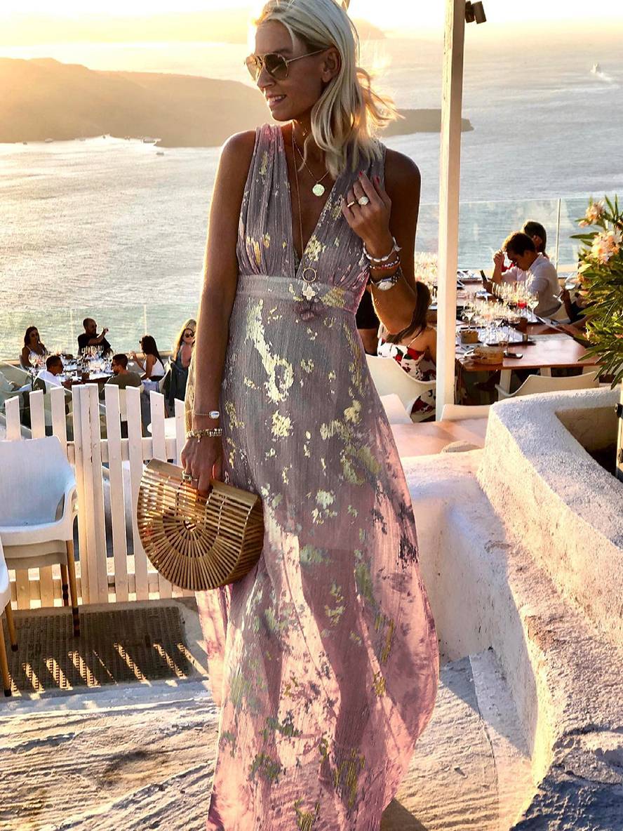 Robe longue sans manches à décolleté en V pour femmes