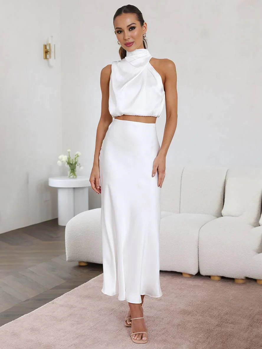 Ensemble Deux Pièces à Col Halter pour Femmes avec Jupe Maxi