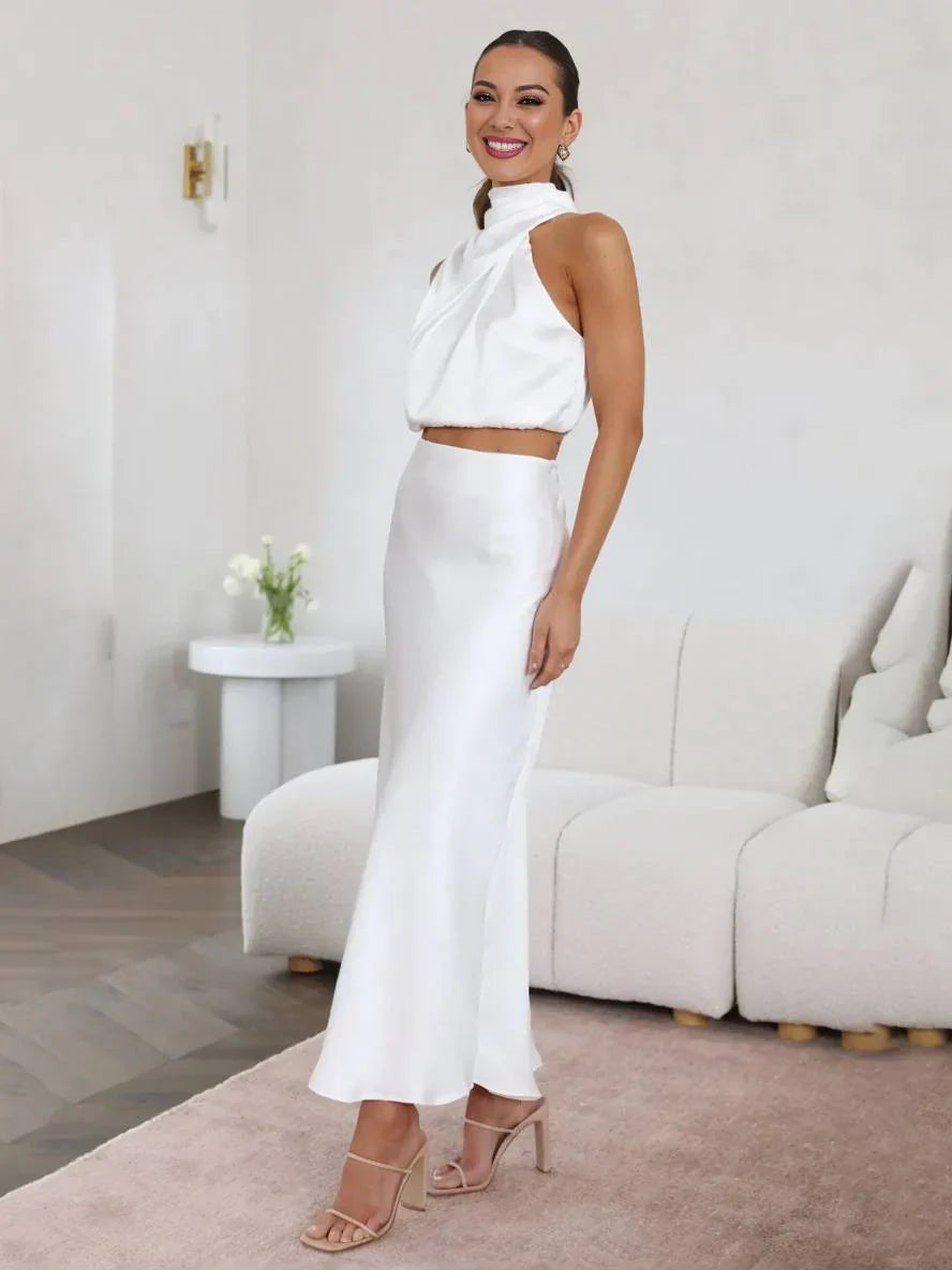 Ensemble Deux Pièces à Col Halter pour Femmes avec Jupe Maxi