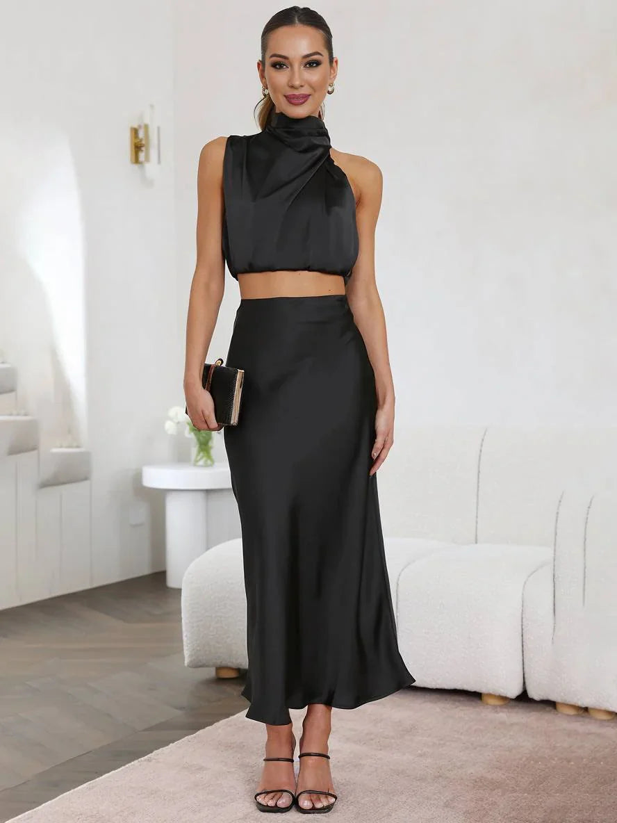 Ensemble Deux Pièces à Col Halter pour Femmes avec Jupe Maxi