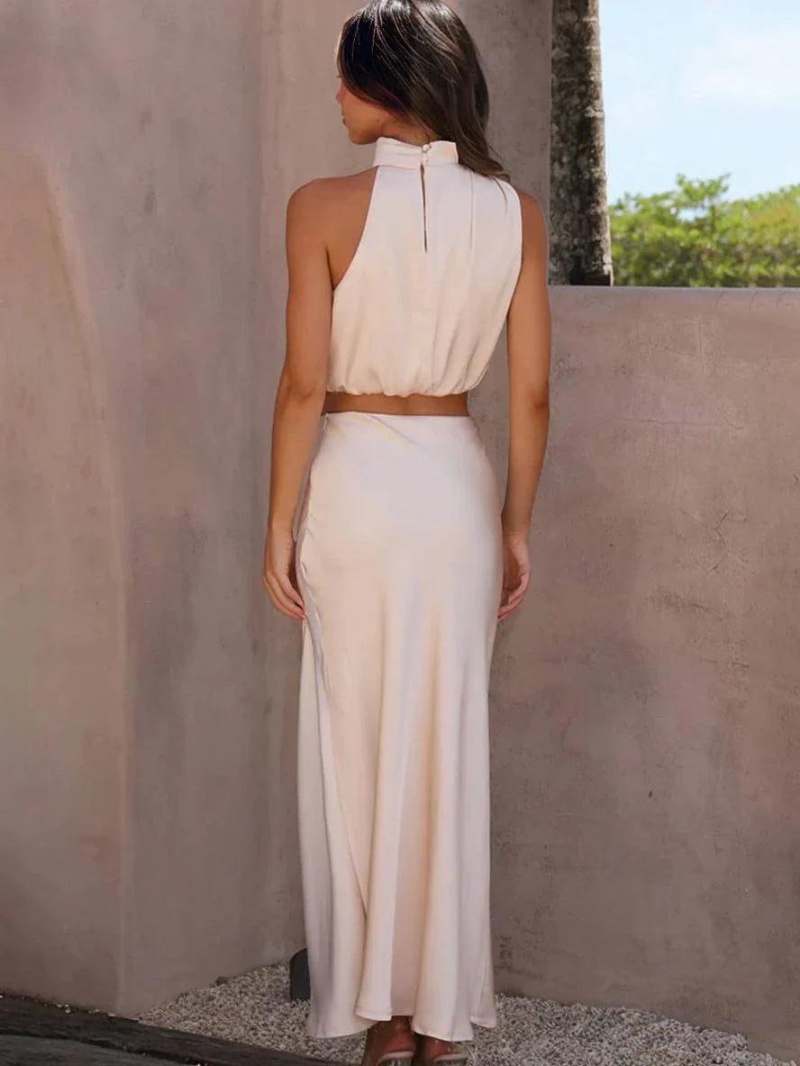 Ensemble Deux Pièces à Col Halter pour Femmes avec Jupe Maxi