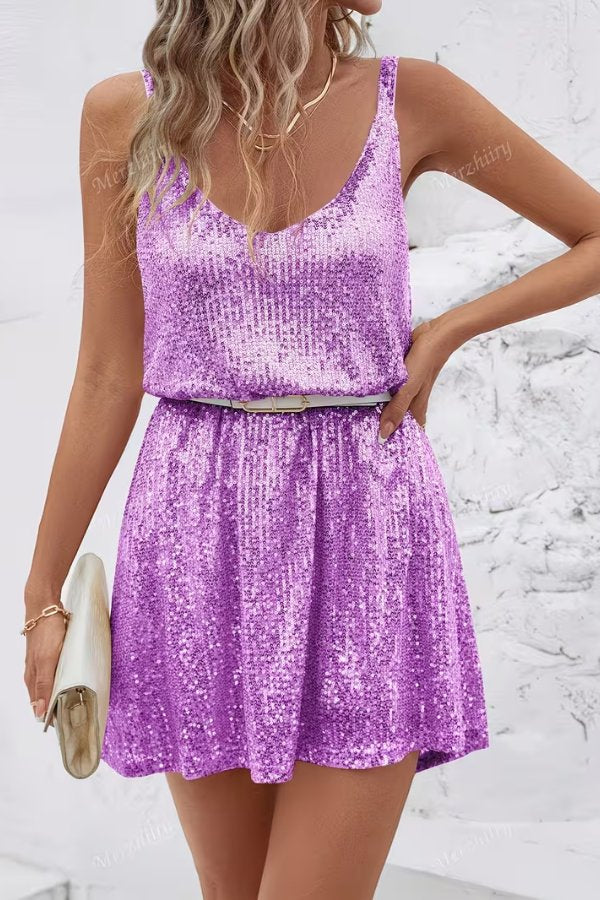 Robe Mini Pailletée Glamoureuse et Éblouissante