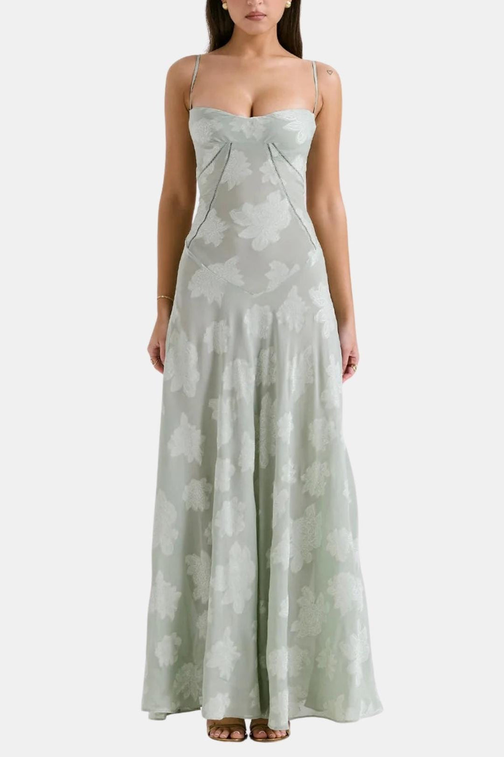 Robe Longue Avec Corsage Structuré Et Imprimé Floral Pour Femme | Idéale Pour Le Printemps Et Les Occasions Formelles