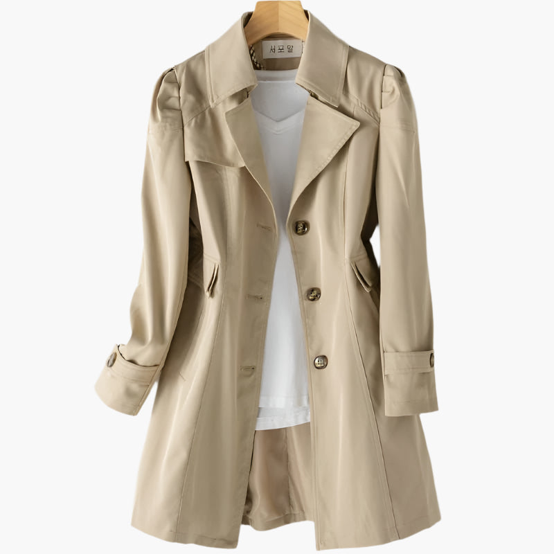 Manteau Trench Classique Femme avec Boutons et Coupe Longue