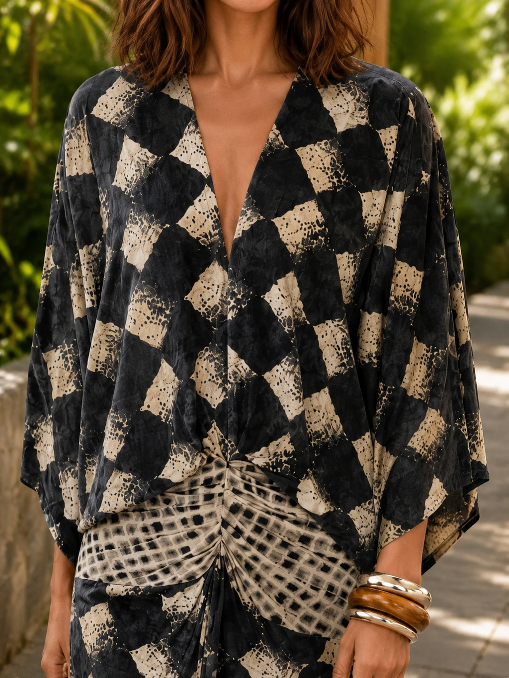 Celias | Robe maxi en mosaïque méditerranéenne avec manches kimono