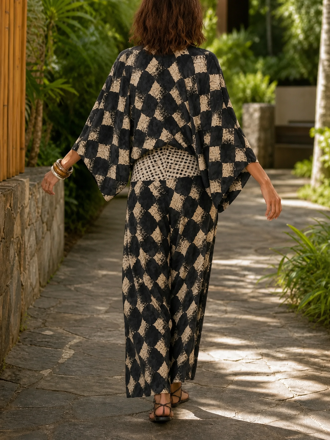 Celias | Robe maxi en mosaïque méditerranéenne avec manches kimono