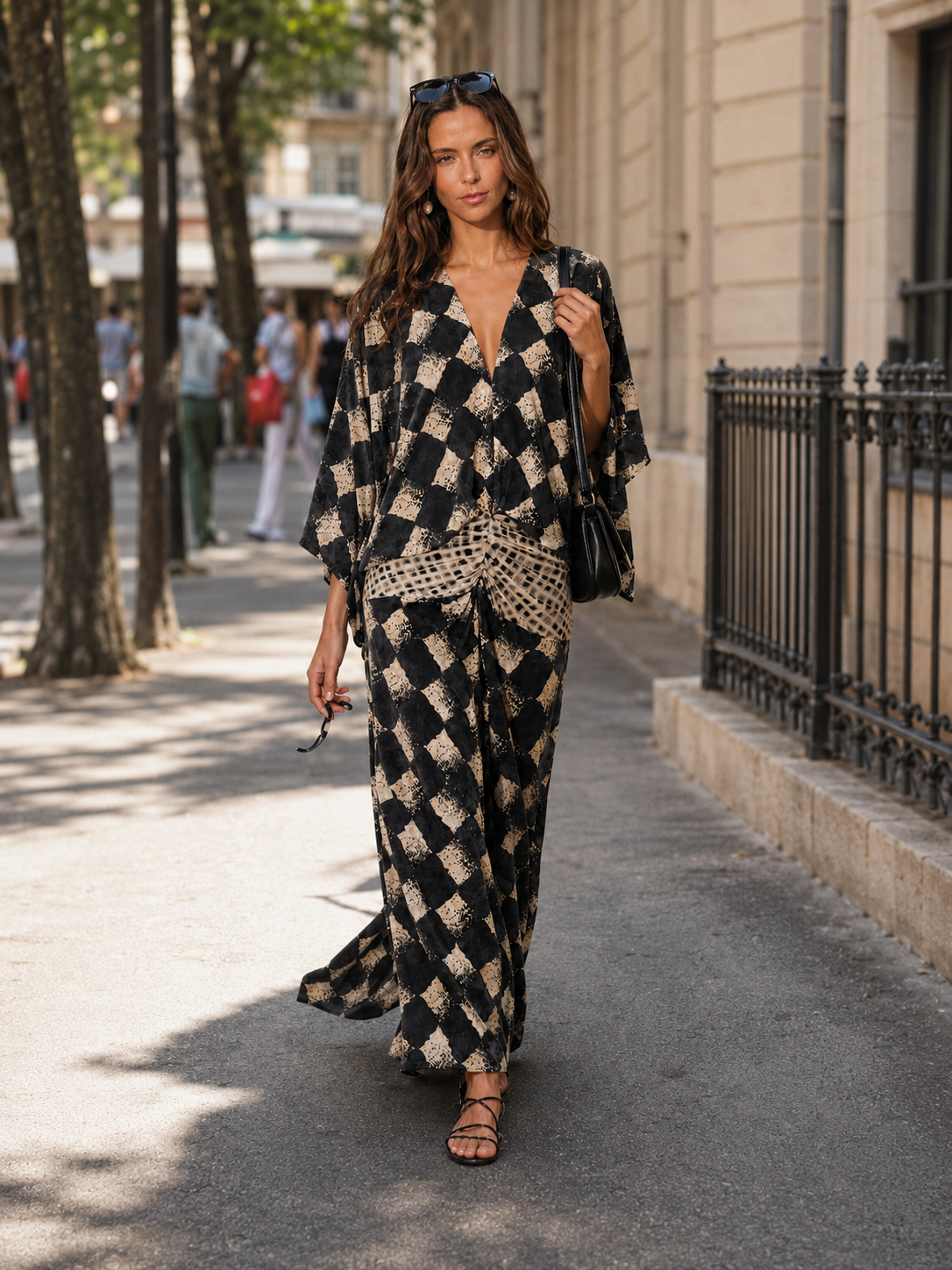 Celias | Robe maxi en mosaïque méditerranéenne avec manches kimono