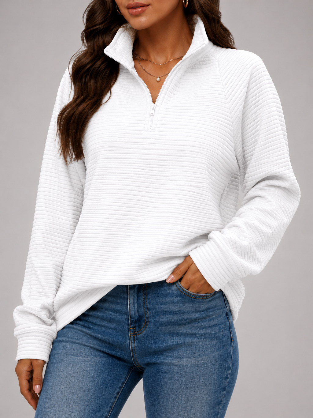 Pull Femme avec Fermeture Éclair Courte - Pull Ottoman Côtelé