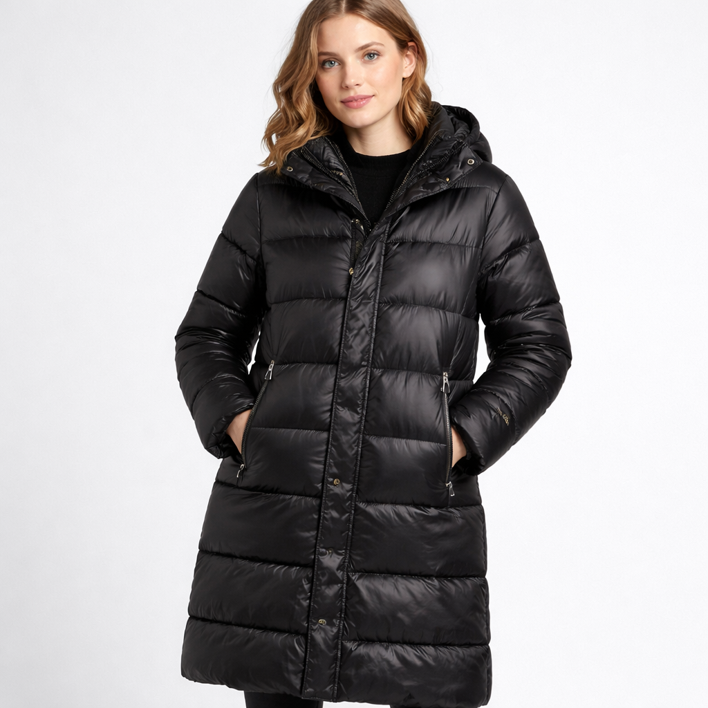 Doudoune Longue Femme avec Capuche et Poches pour l'Hiver