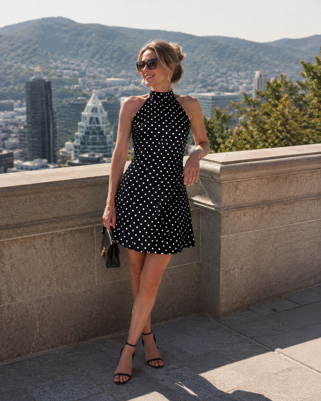 Mini robe femme à pois dos nu avec col halter