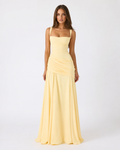 Robe maxi femme col carré froncé avec laçage au dos