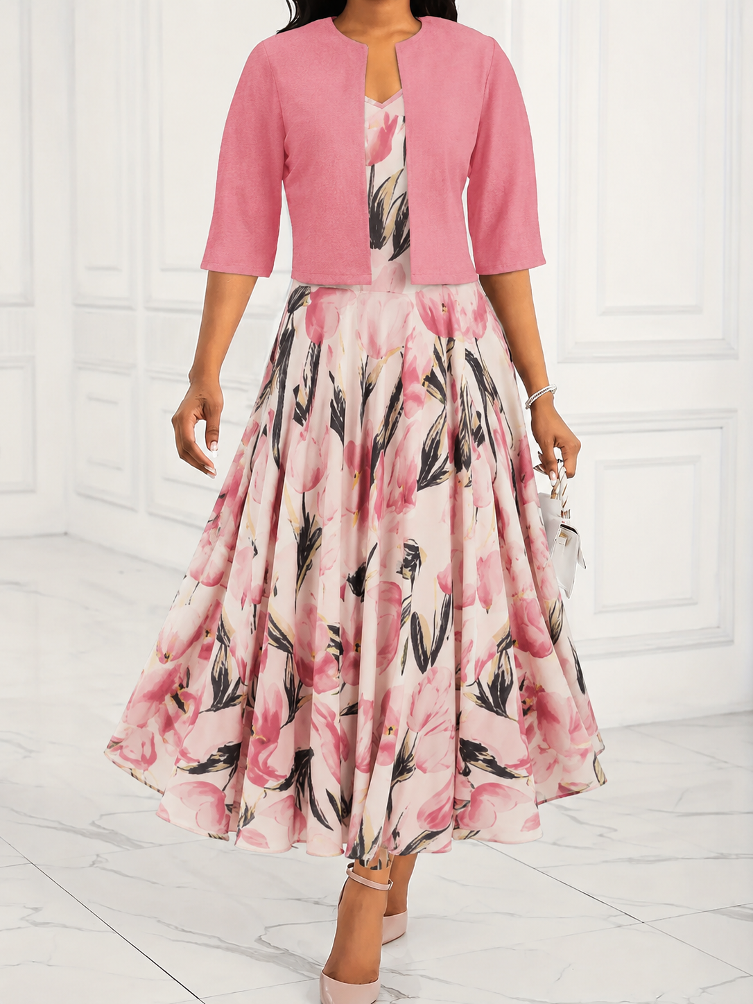 Rosalie | Ensemble Robe Maxi Fleurie pour Femmes avec Veste