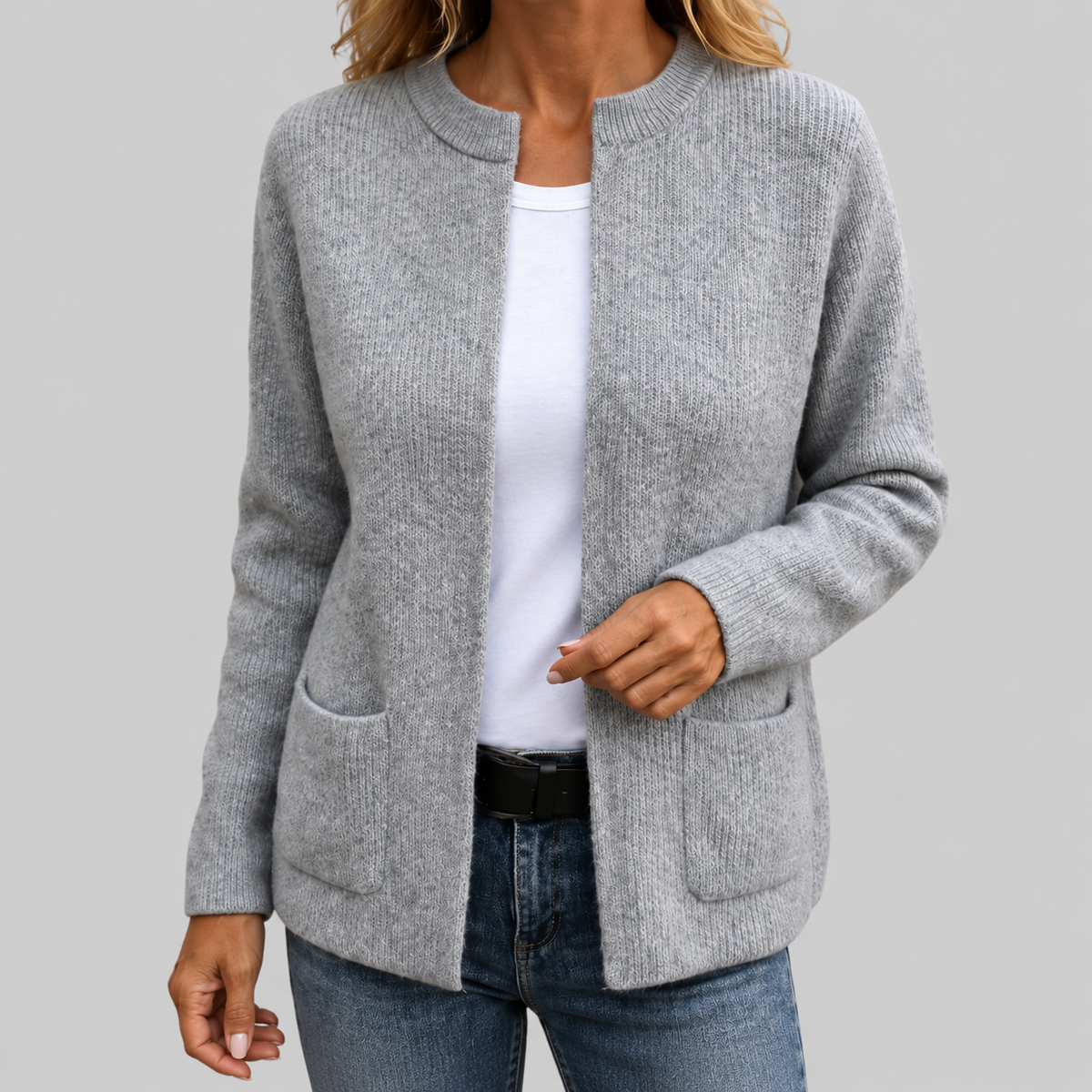 Gilet femme zippé en tricot doux avec poches