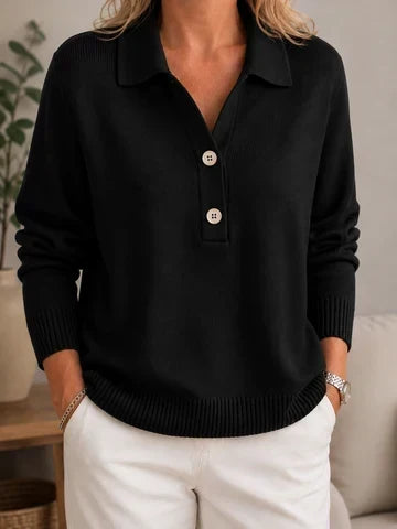 Pull femme doux à col chemise et boutons
