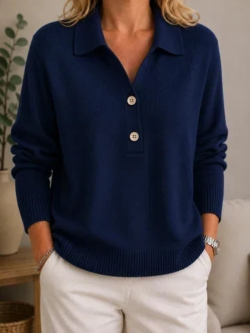 Pull femme doux à col chemise et boutons