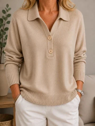Pull femme doux à col chemise et boutons