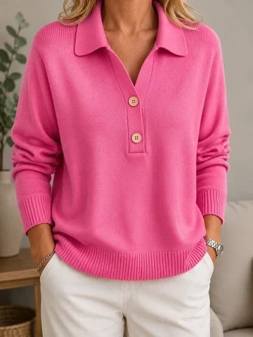 Pull femme doux à col chemise et boutons