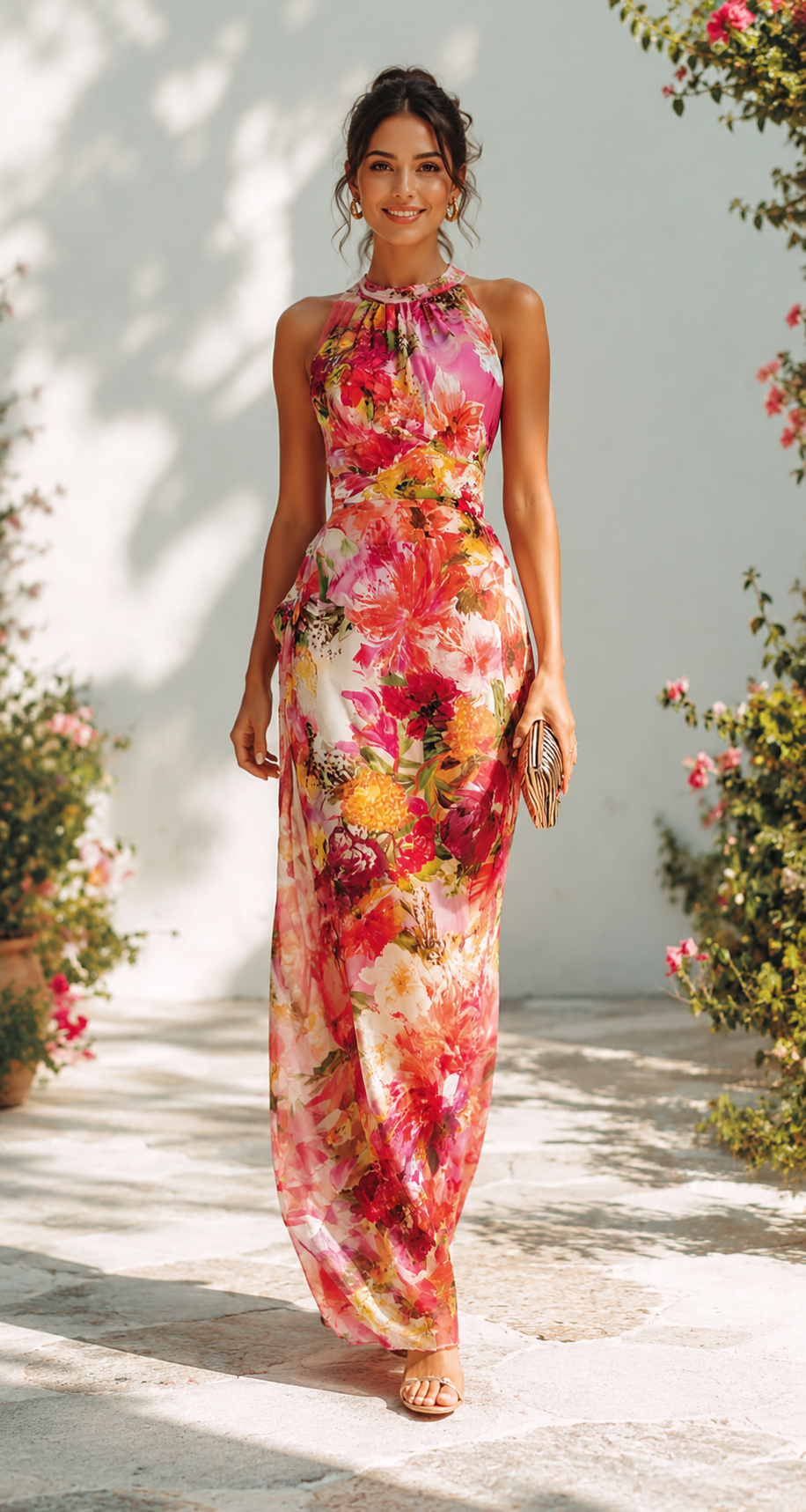 Daniefa | Robe Maxi Florale avec Décolleté Halter