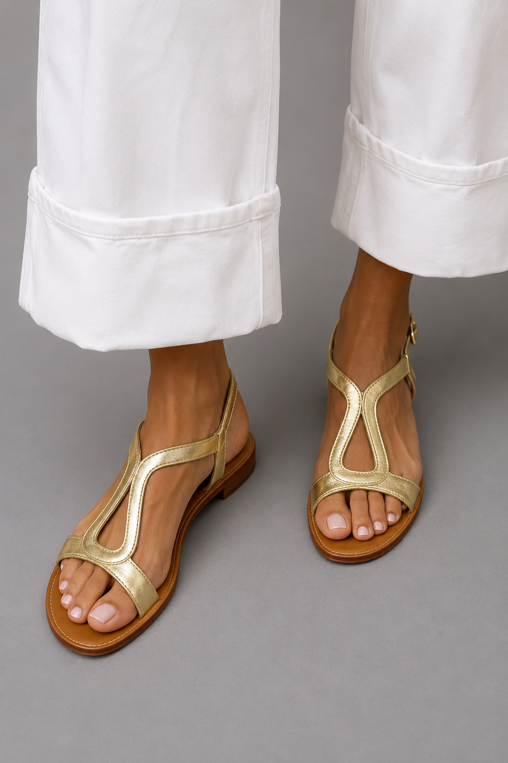 Sandales femme en cuir métallisé à bride ouverte