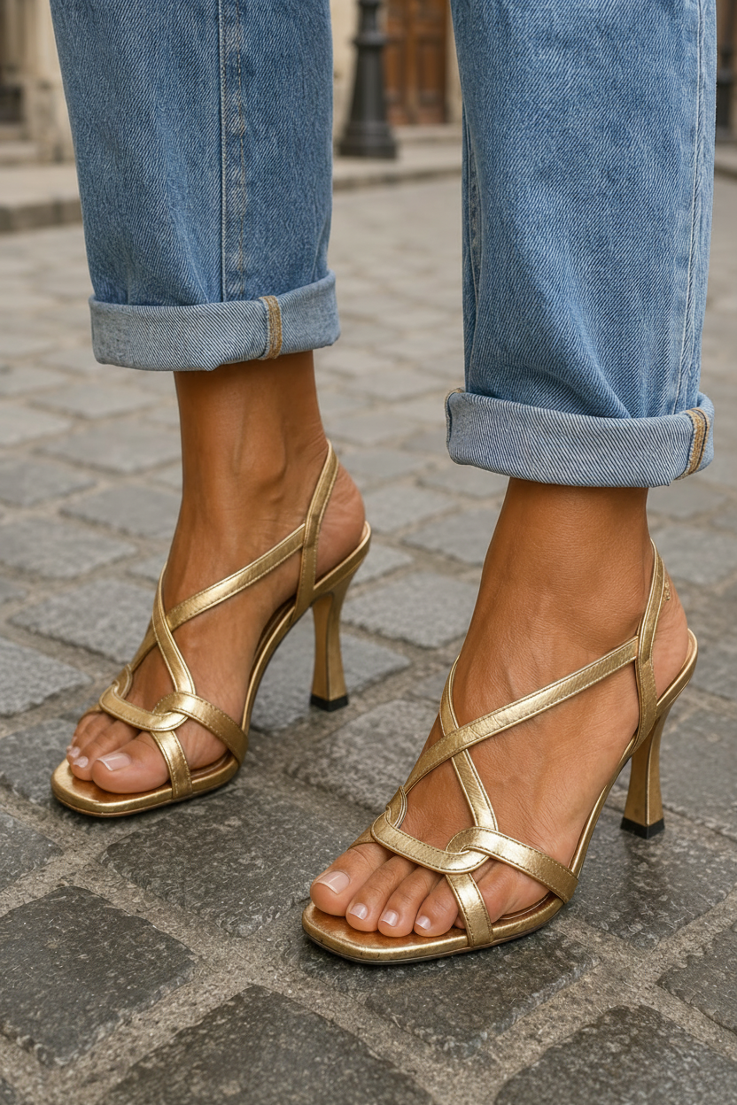 Sandales à Talons Dorés