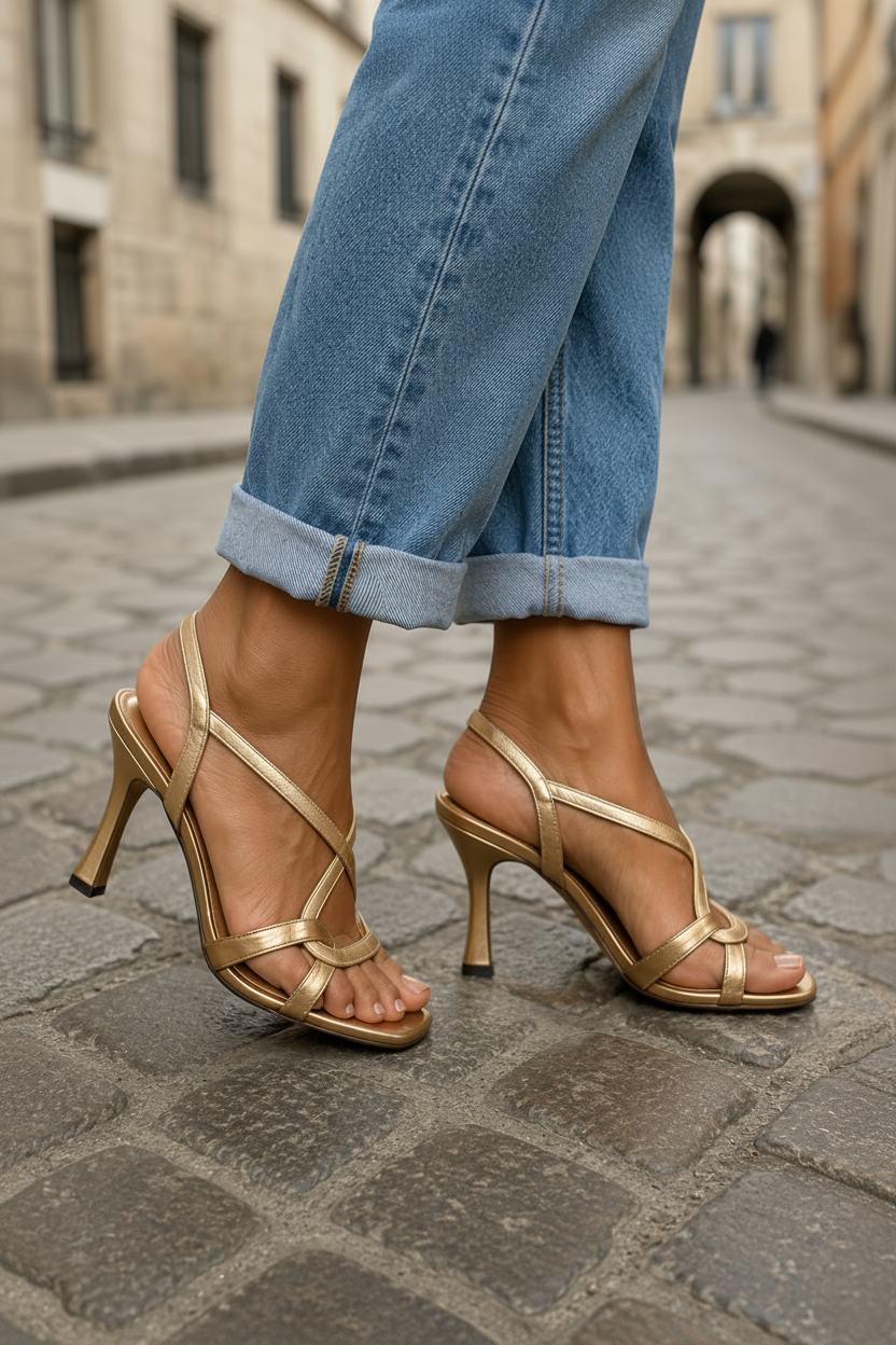 Sandales à Talons Dorés
