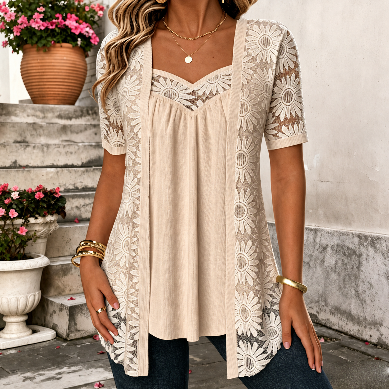Soravie | Blouse en dentelle confortable pour le quotidien et les loisirs