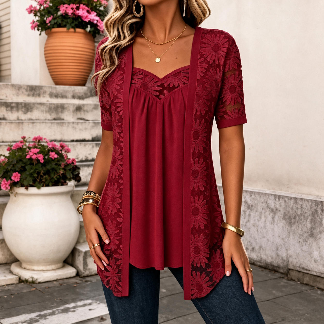 Soravie | Blouse en dentelle confortable pour le quotidien et les loisirs