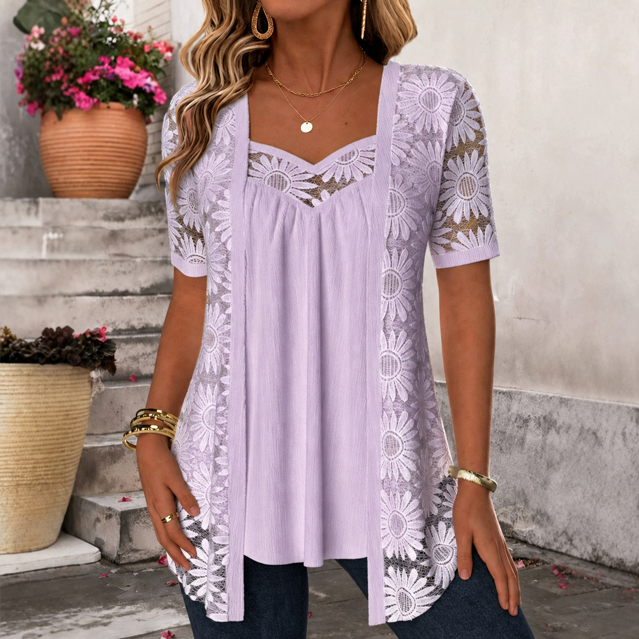 Soravie | Blouse en dentelle confortable pour le quotidien et les loisirs