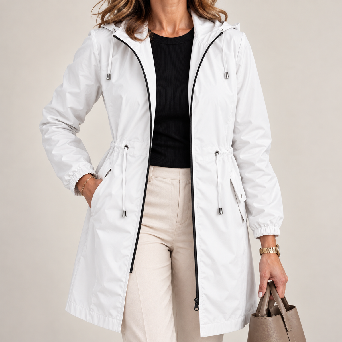 Parka femme légère imperméable à capuche ajustable
