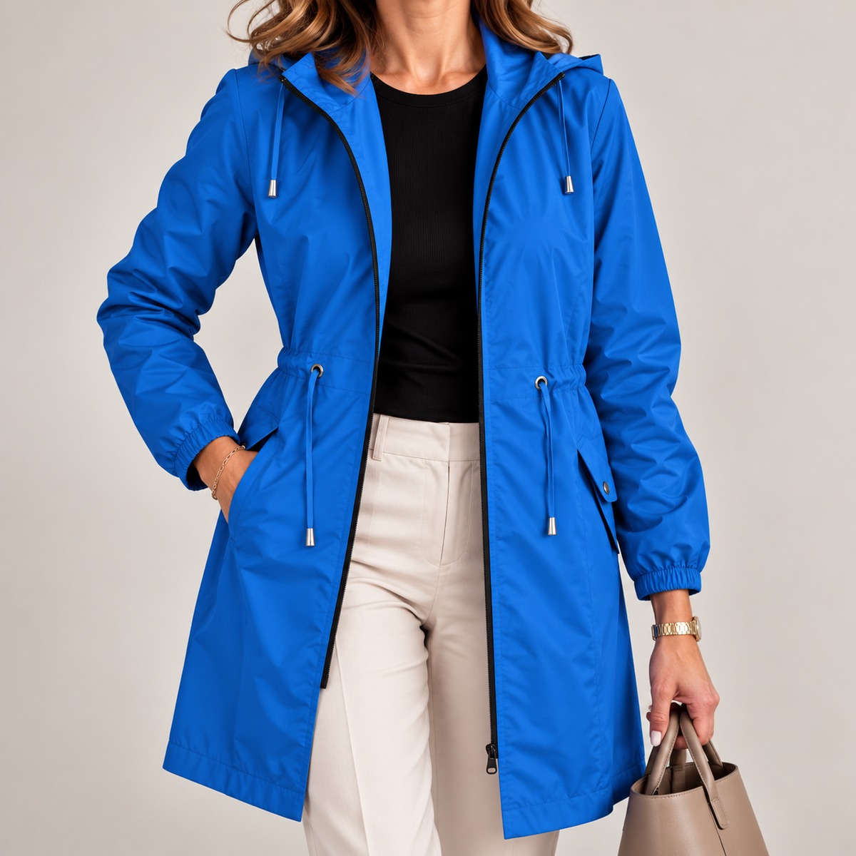 Parka femme légère imperméable à capuche ajustable