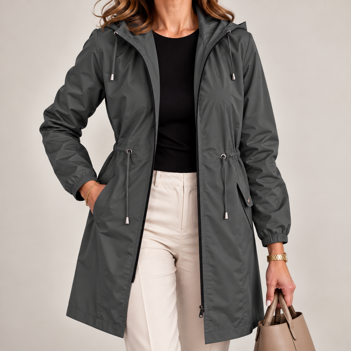 Parka femme légère imperméable à capuche ajustable