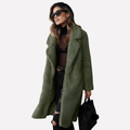Manteau Long en Teddy pour Femme avec Col Notch et Devant Ouvert