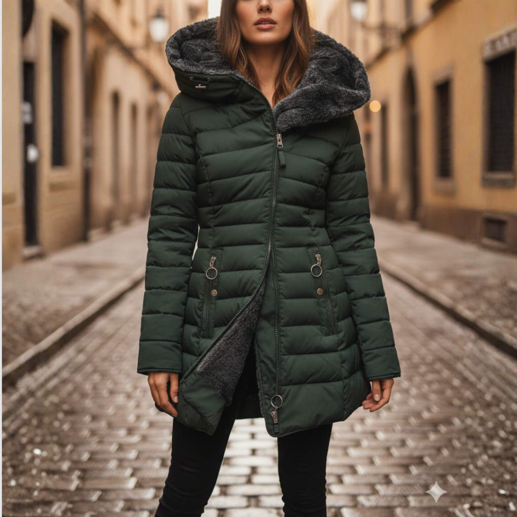 Veste d'Hiver Matelassée pour Femmes avec Capuche et Doublure Chaude