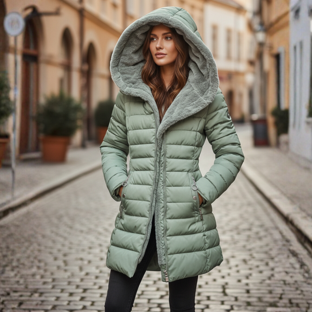 Veste d'Hiver Matelassée pour Femmes avec Capuche et Doublure Chaude
