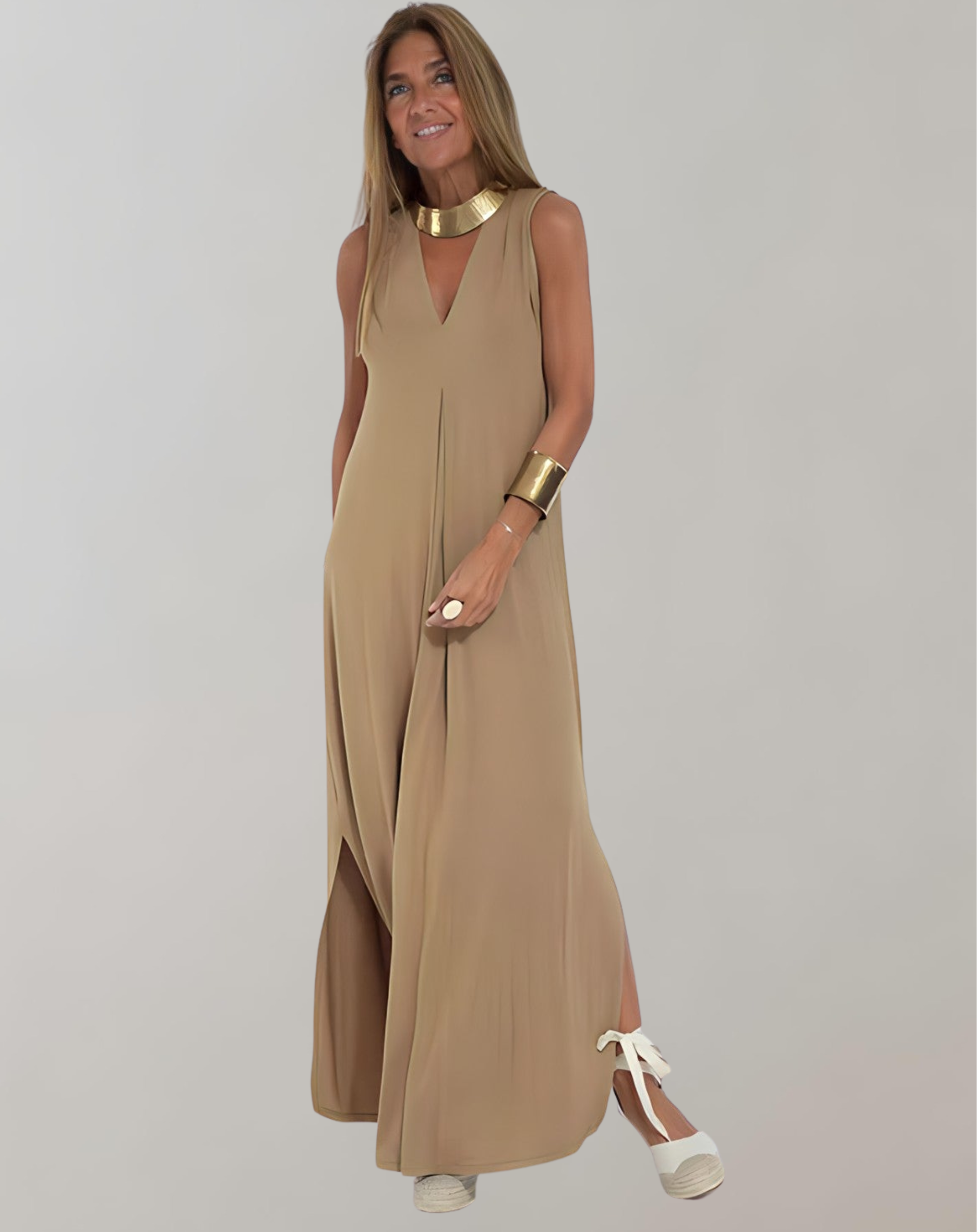 Robe Maxi à Col V pour une Élégance Estivale