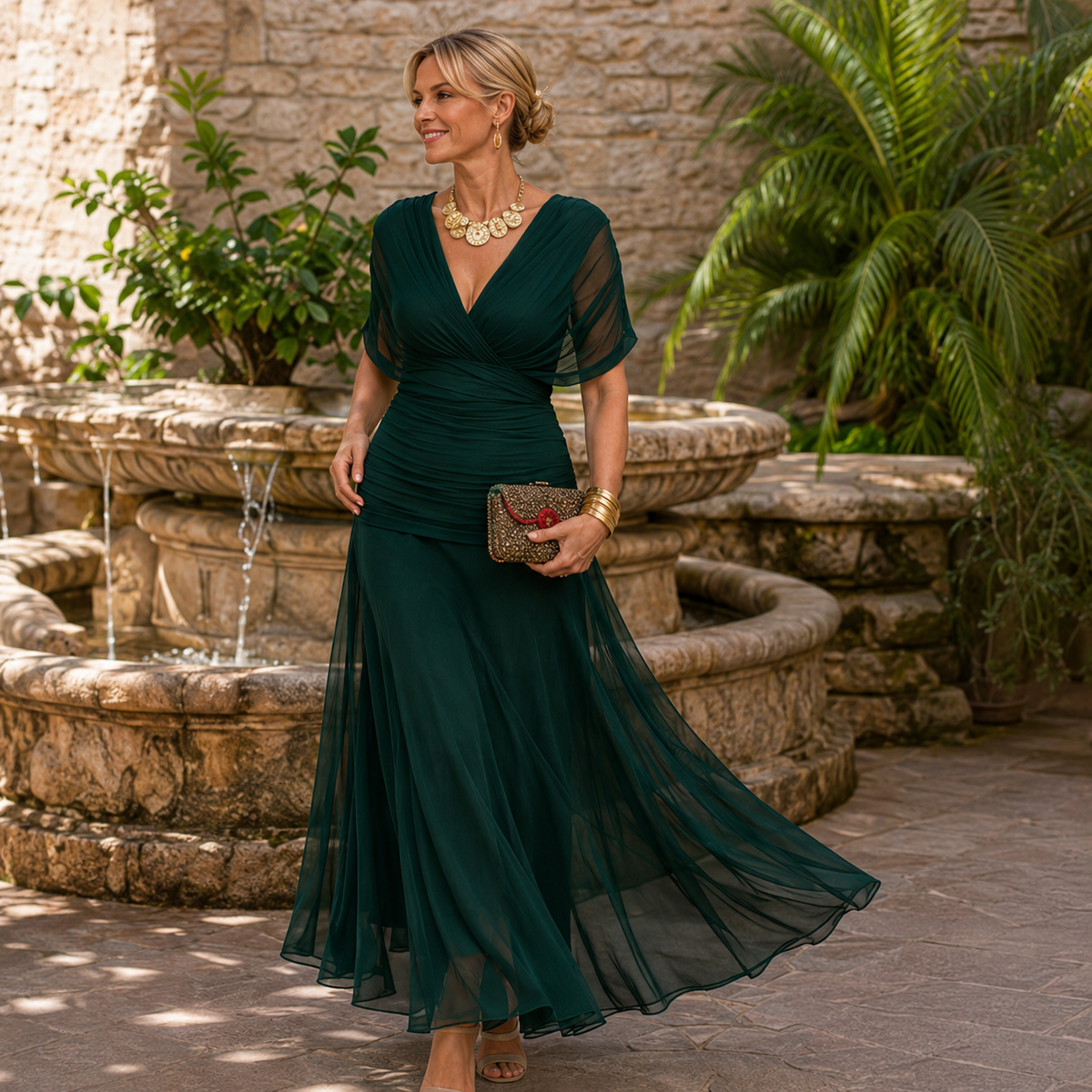 Clara | Robe de cocktail élégante pour femmes Maxi décolleté en V en chiffon