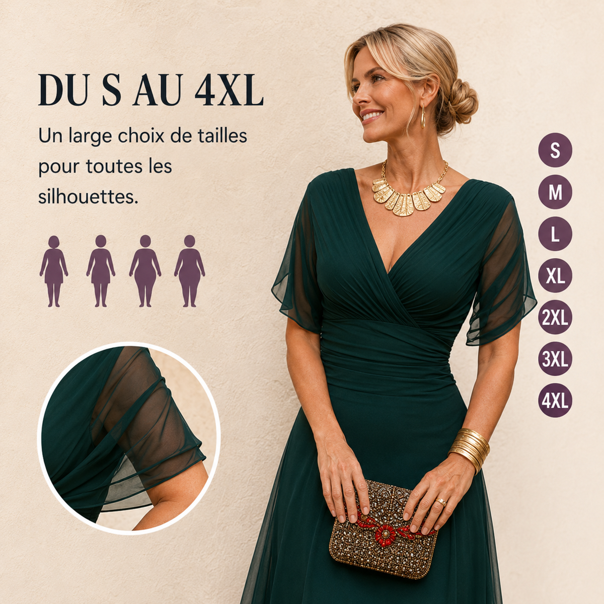 Clara | Robe de cocktail élégante pour femmes Maxi décolleté en V en chiffon