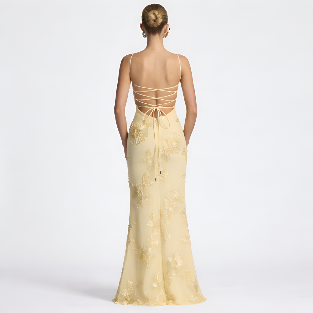 Emeline - Robe longue à corset en jacquard floral