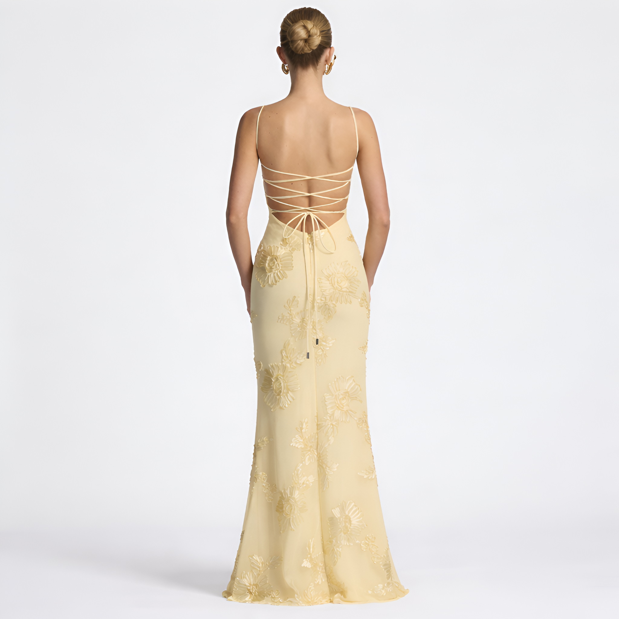 Emeline - Robe longue à corset en jacquard floral