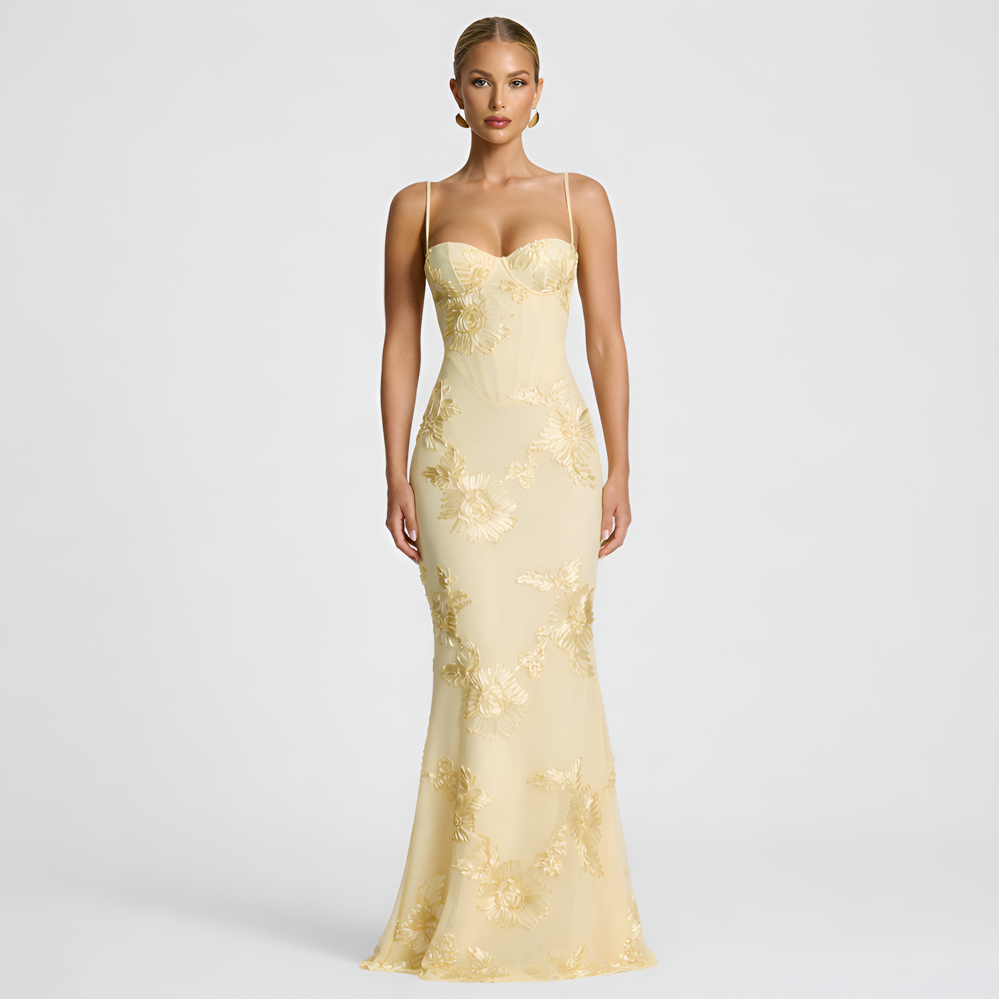 Emeline - Robe longue à corset en jacquard floral