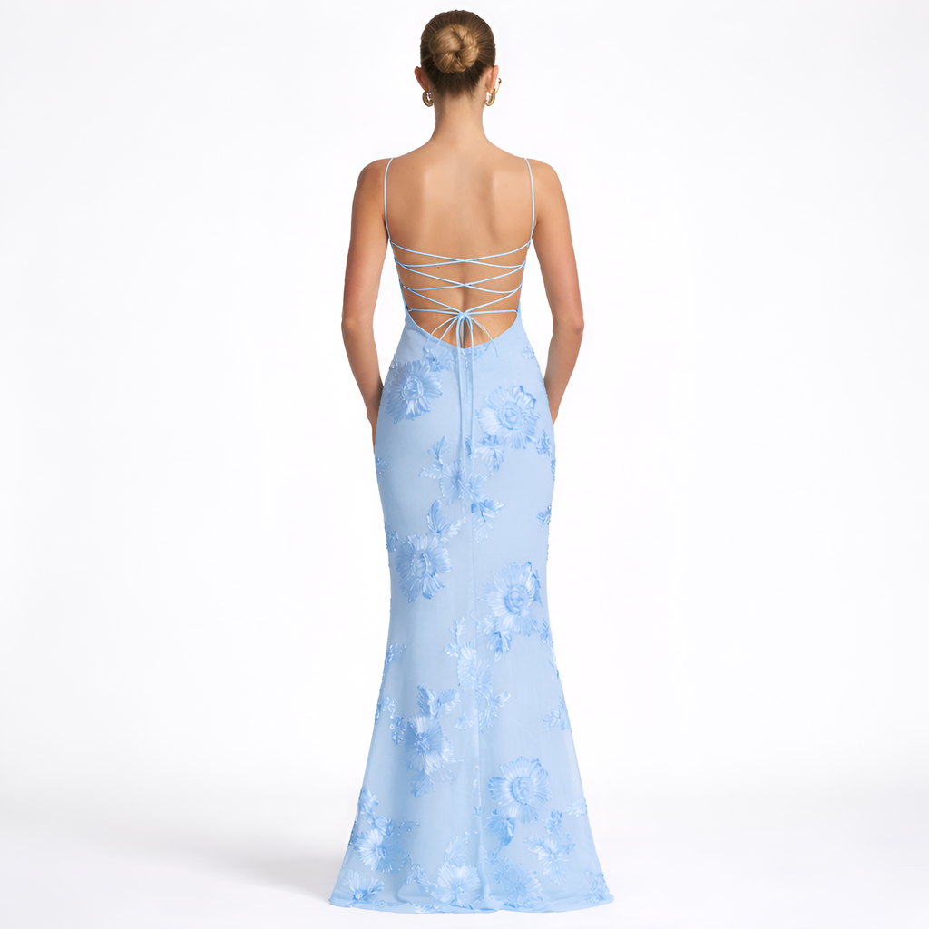 Emeline - Robe longue à corset en jacquard floral