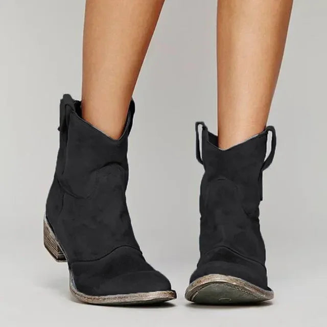 Bottes en Similicuir Suédé de Style Cowboy
